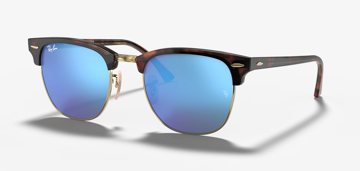 Lentes de sol Ray-Ban Clubmaster Flash Lenses RB3016 S - Havana Sobre Dorado - Azul Flash