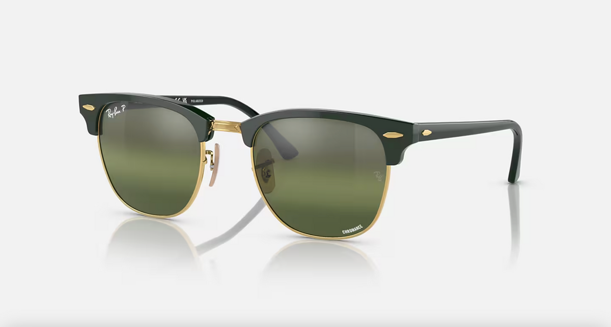 Lentes de sol Ray-Ban Clubmaster Chromance RB3016 - green-on-arista-dark-green-mirror-polarized