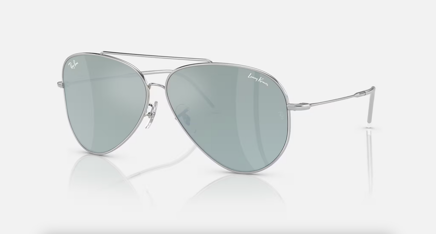 Lentes de sol Ray-Ban Lenny Kravitz Aviator Reverse RBR0101S XL - Silver - Green Mirror Silver